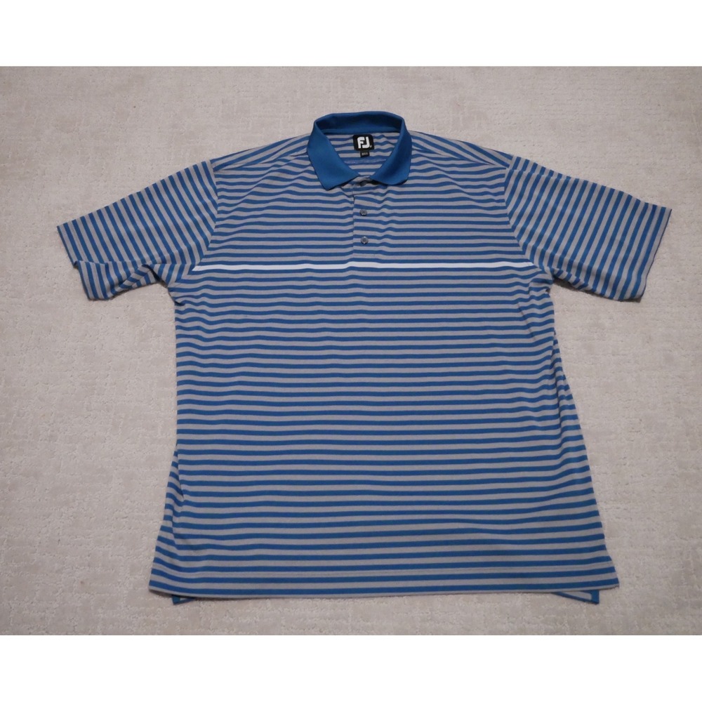 FootJoy Mens XL Blue‎ Grey Striped Short Sleeve Golf Polo Shirt FJ Logo